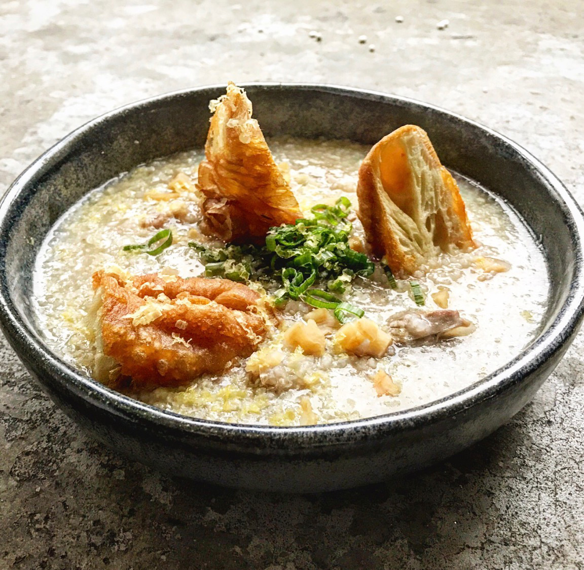 Duck congee with Chinese doughnuts